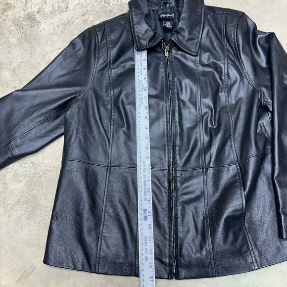 Maggie Barnes Women's Black Genuine Leather Zip Up Jacket Size 14W - Picture 4 of 6